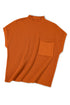 Ribbed Mock Neck Patch Pocket Drop Shoulder Short Sleeve Sweater